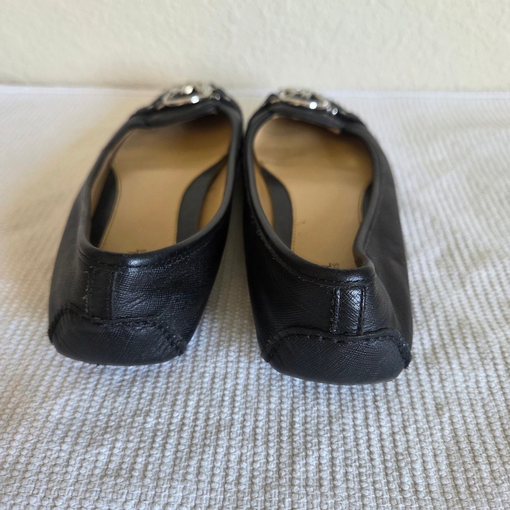 Michael Kors Fulton Moc Black Saffiano Leather Ballet Flats Silver MK Logo Sz 9 - Picture 4 of 8
